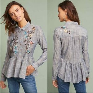 Anthropologie HD in Paris Ella Embroidered Sequin Peplum Top